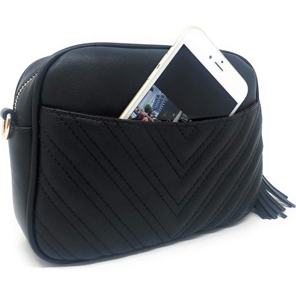 New Quilted Black Crossbody Bag Trendy Design Shoulder Purse - Picture 2 of 5